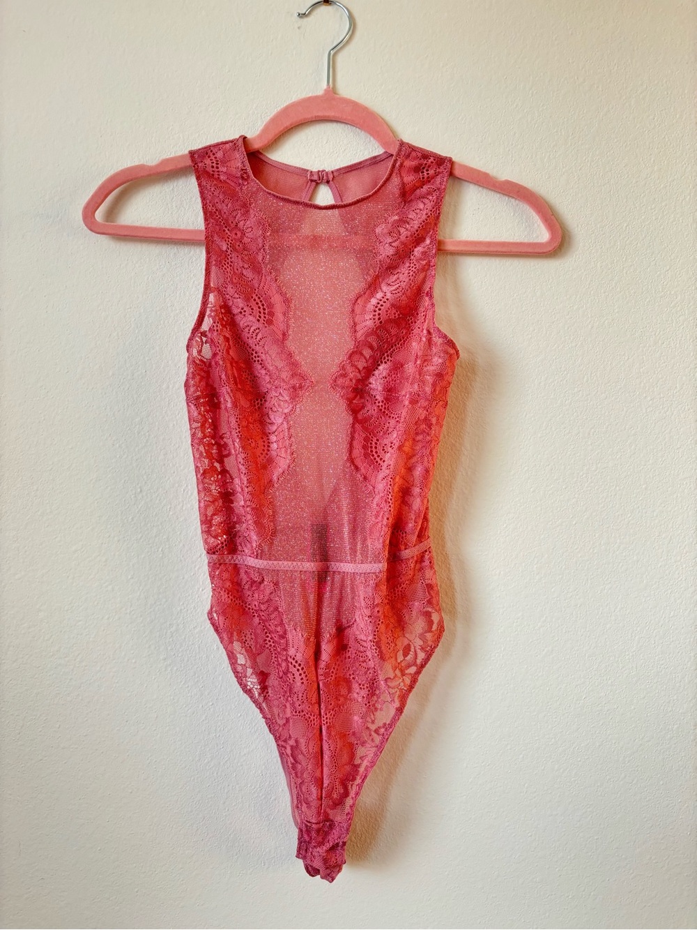 La SENZA Hot Pink Lace Sleeveless Sheer Bodysuit